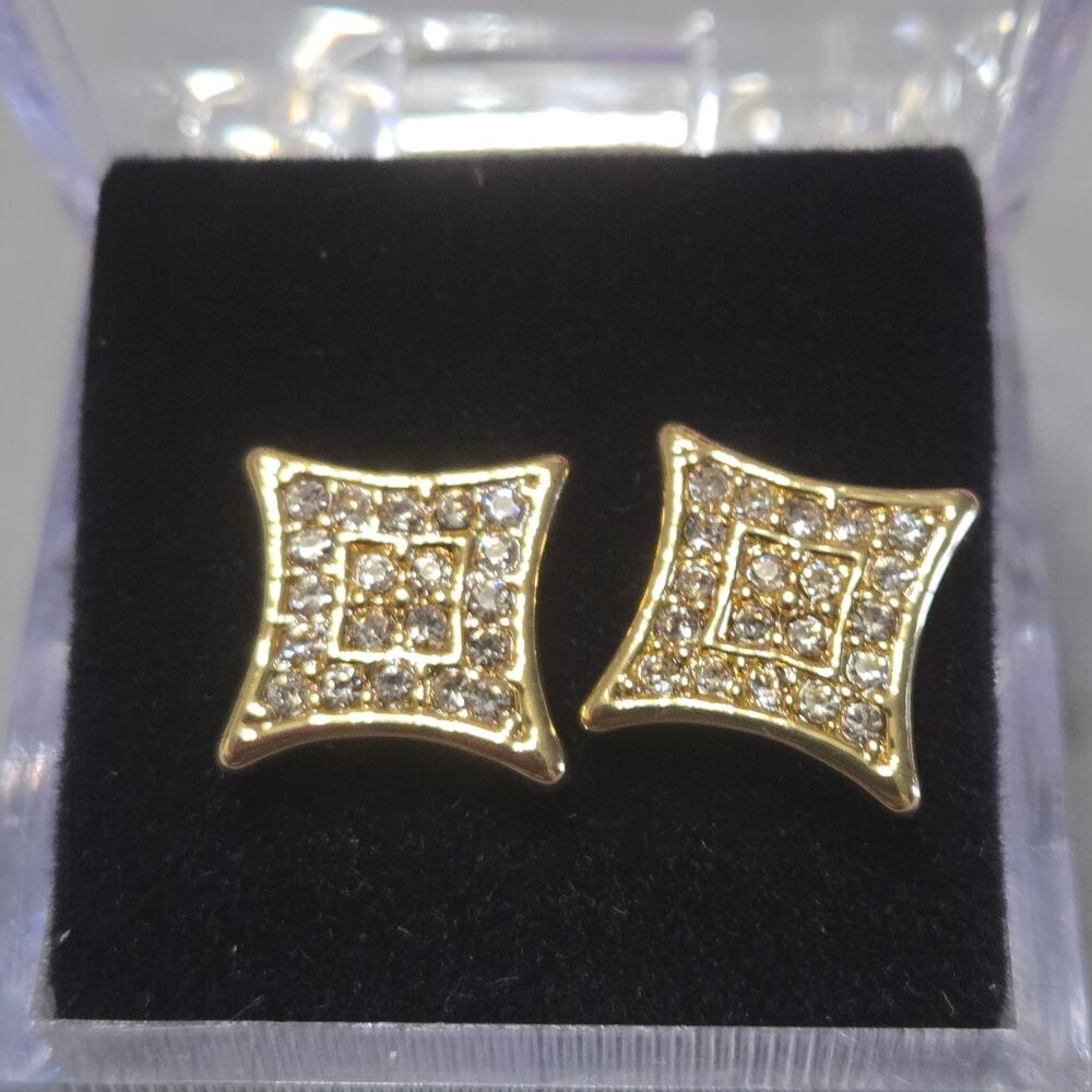 Austrian Crystal Gold-Tone Geometric Stud Earrings Surgical Steel Posts